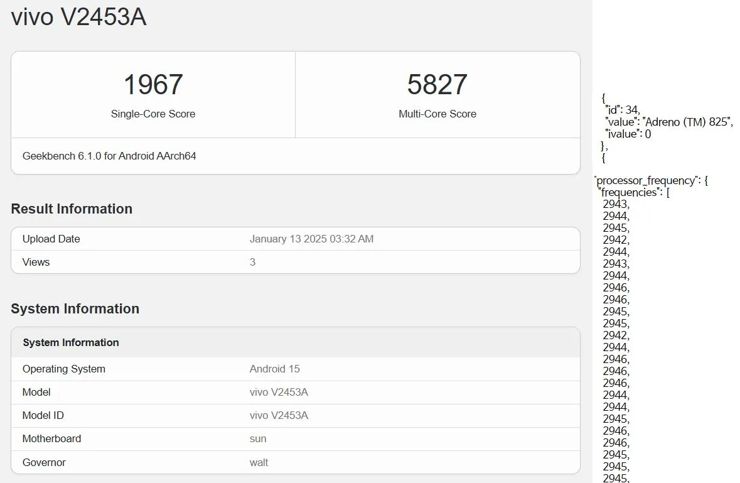 Vivo V2453A w benchmarku Geekbench