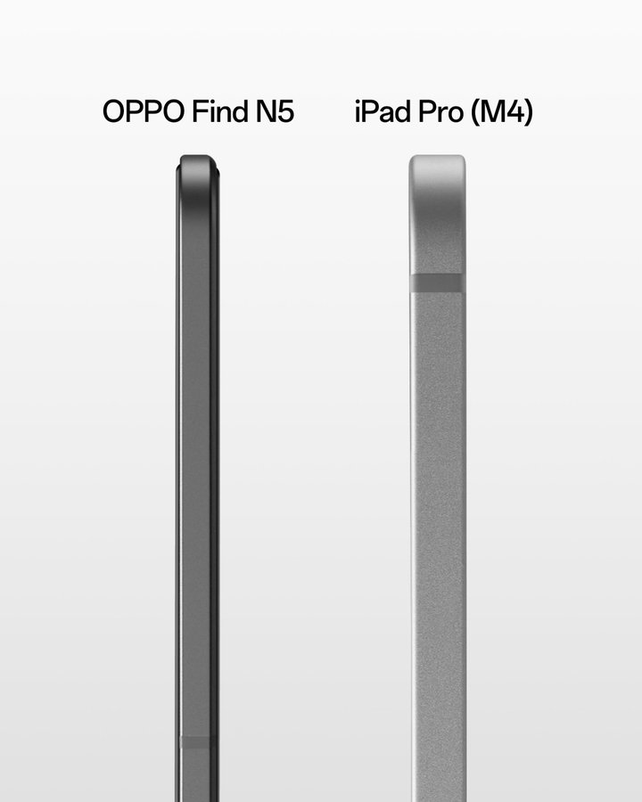 Porównanie grubości Oppo Find N5 z iPadem Pro (M4)
