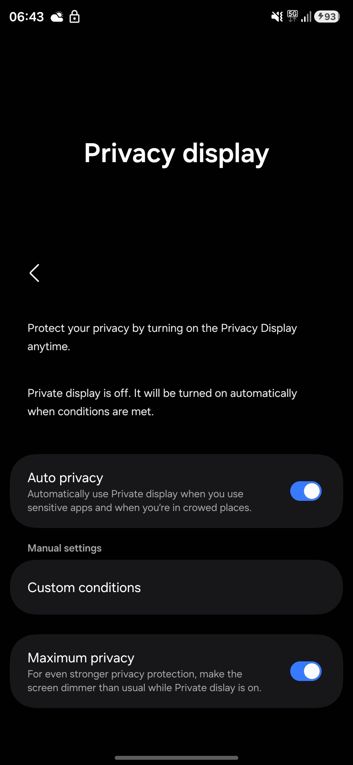 Interfejs funkcji Privacy Display