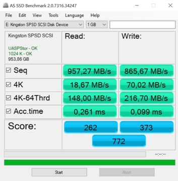 AS SSD Benchmark - tabela pierwsza i druga