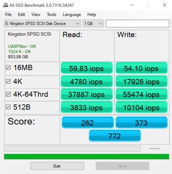AS SSD Benchmark - tabela pierwsza i druga