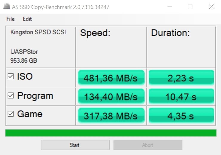 AS SSD Benchmark - trzecia tabela