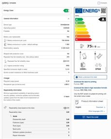Etykiety EPREL globalnych Oppo Reno16 Etykiety EPREL globalnych Oppo Reno16