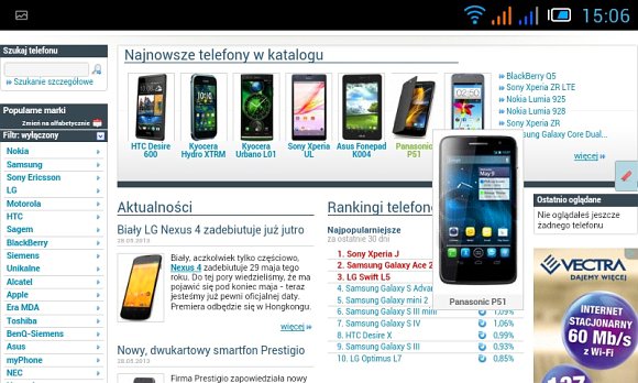 mGSM w przeglądarce Alcatela One Touch Star 6010D