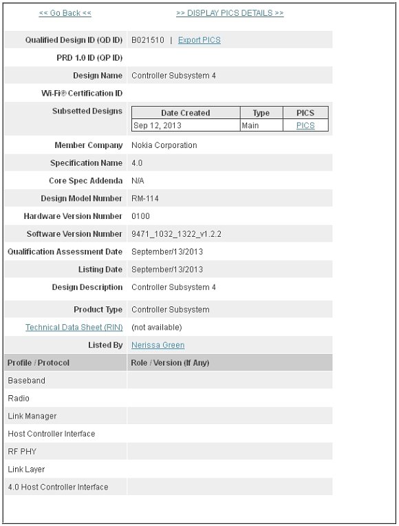 Nokia Sirius - Specyfikacja Bluetooth SIG