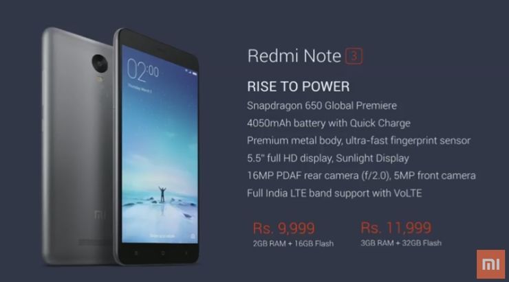 Xiaomi Redmi Note 3 for India