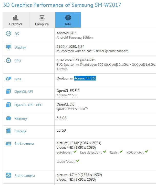 Samsung W2017 w GFX Bench
