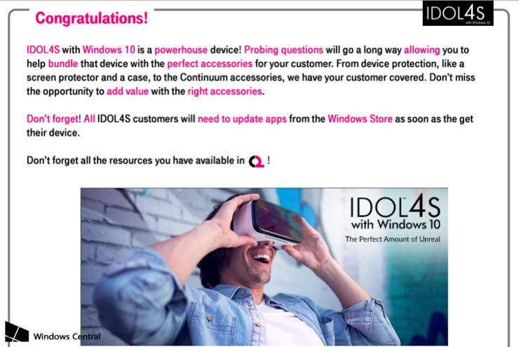 Alcatel Idol 4S with Windows 10 w materiałach T-Mobile USA