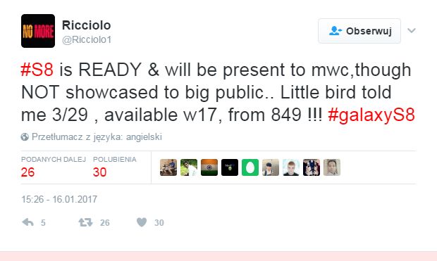 Plotka dotycząca S8 na MWC