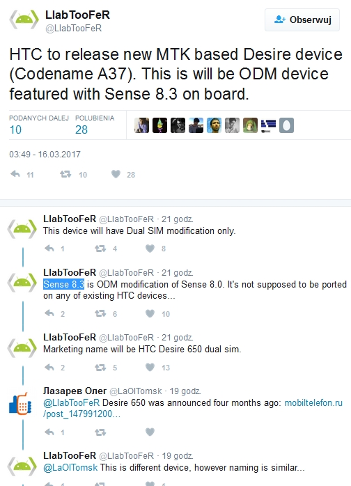 Informacja o HTC Desire 650 Dual SIM
