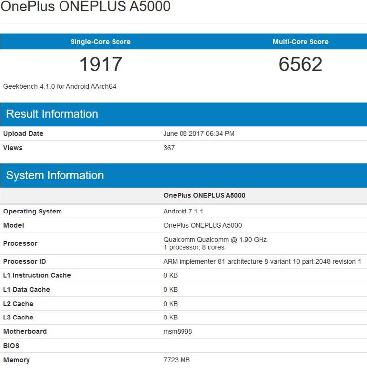 OnePlus 5 z 8 GB RAM-u w Geekbench