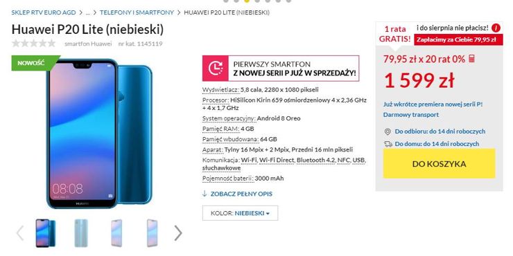 Oferty przedsprzedażowe na model Huawei P20 Lite