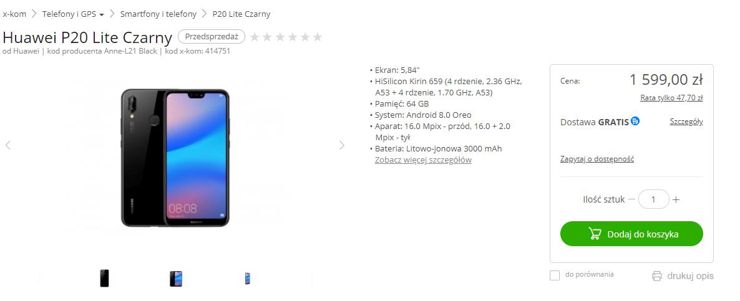 Oferty przedsprzedażowe na model Huawei P20 Lite