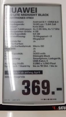 Specyfikacje modeli P20 Lite, P20 i P20 Pro