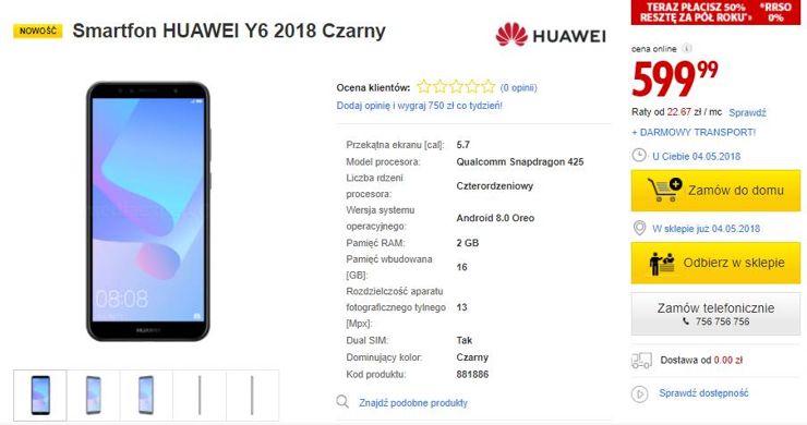 Huawei Y6 2018 - nowość w ofercie