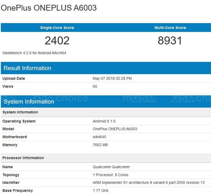OnePlus 6 w Geekbench