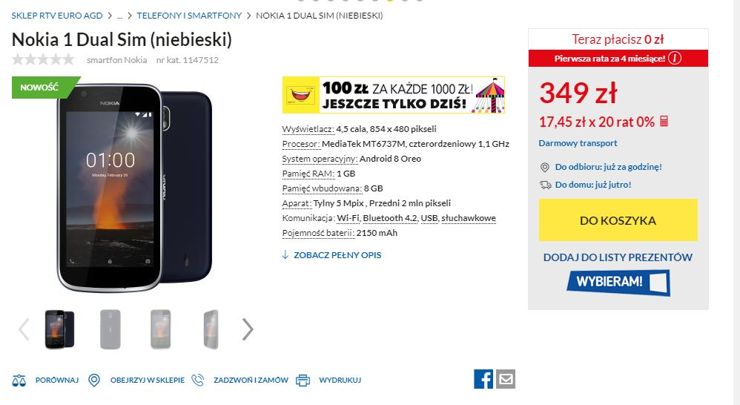 Oferta na model Nokia 1