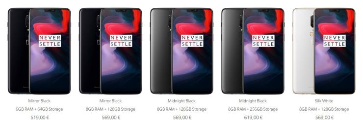 Ceny OnePlus 6 w oficjalnym sklepie