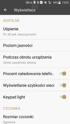 Ustawienia ekranu, sterowanie gestami i ruchem