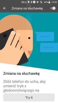 Ustawienia ekranu, sterowanie gestami i ruchem