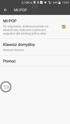 Ustawienia, energia, ruchomy klawisz MiPop