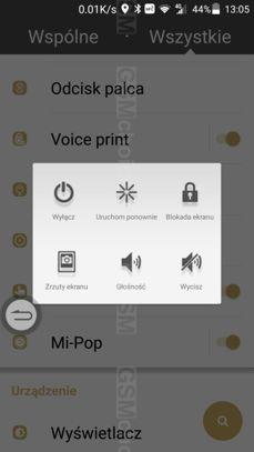 Ustawienia, energia, ruchomy klawisz MiPop