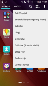 Preinstalowane aplikacje i opcje menu