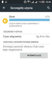 Zużycie energii - czas pracy przy włączonym ekranie