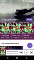 Aplikacja Muzyka:menu, przegląd muzyki, odtwarzanie piosenek, informacje o utworze, ustawienia odtwarzacza