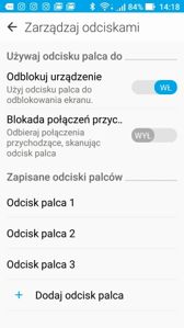 Ustawienia, ZenMotion, biometria