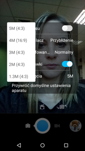 Ustawienia przy wykorzystaniu aparatu frontowego
