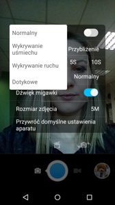 Ustawienia przy wykorzystaniu aparatu frontowego