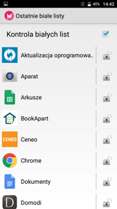 Ekran blokady | Ostatnie aplikacje i biała lista