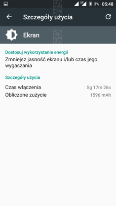 Czasy pracy z włączonym ekranem