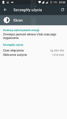 Czasy pracy z włączonym ekranem