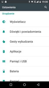 Ustawienia, gesty Ustawienia, gesty