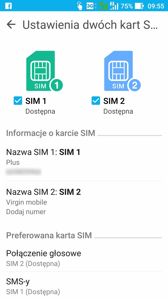 Dialer | Ustawienia połączeń | DualSIM | Połączenia głosowe