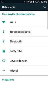 Menu ustawień Hammera AXE M LTE