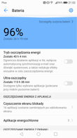 Zarządzanie baterią i optymalizacja w aplikacji Menadżer telefonu.Czas pracy z włączonym ekranem i wynik z PC Mark