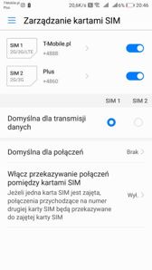 Ustawienia DualSIM, dialer, klawiatura tekstowa