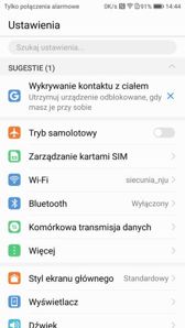 Menu ustawień