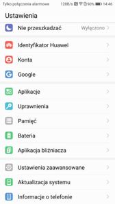 Menu ustawień