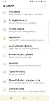 Powiadomienia, skróty, ustawienia, konserwacja, opcje paska nawigacji