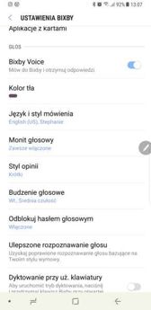 Ekran blokady, opcje pulpitu i zasobnika, karty Bixby
