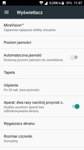 Menu ustawień, gestów i OTA