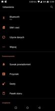 Menu ustawień, gestów itp.