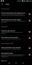 Menu ustawień, gestów itp.