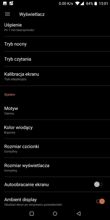 Menu ustawień, gestów itp.