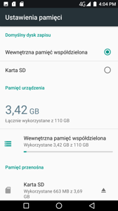 Ustawienia kart SIM | Wbudowana pamięć | Zużycie RAM | Wynik z Androbench