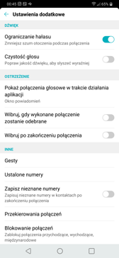 Dialer | Ustawienia | Połączenia głosowe
